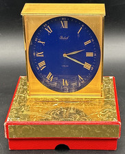 Vintage Imhof Swiss Made Turler Mantel Clock Brass Cobalt Blue Original Box