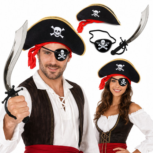 Black pirate hat sword eye - black,