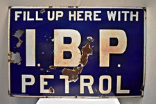 Vintage I.B.P. Petrol Porcelain Enamel Sign 30x20in Gas Oil Advertising Board