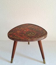 Vintage Kidney Table 50s 60s Rockabilly Era Floral Stool Tripod Table, 30cm