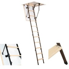 60cm x 80cm Mini 4 Section Folding Wooden Metal Loft Ladder Attic Loft Stairs 