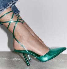 Zara Metallic Heel Lace Up Pointed Toe Shoes Size UK 3 EU 36 3207/010 BNWT