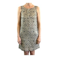 Tara Jarmon Size 8 XS 36 Gold Grey Floral Jacquard Sleeveless Shift Dress 1960s