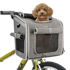 Dog Bike Basket Expandable Soft-Sided Bike Pet Carrier Backpack w 4 Open Doors