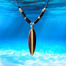 Mens Boys Surfer Necklace Bracelet Set Black Brown Bead Surf Surfboard