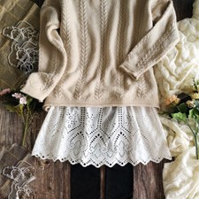 Women Lace Cotton Half Slip Mini Skirt Underskirt Embroidered Hollow Out Floral