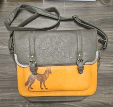 HERITAGE & HARLEQUIN Disaster Designs orange & grey satchel shoulder bag. Fox.