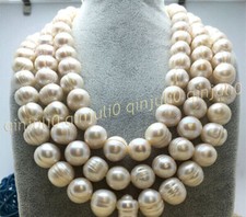 HUGE 12-13MM NATURAL SOUTH SEA GENUINE WHITE PEARL NECKLACE 50'' 14K GOLD CLASP