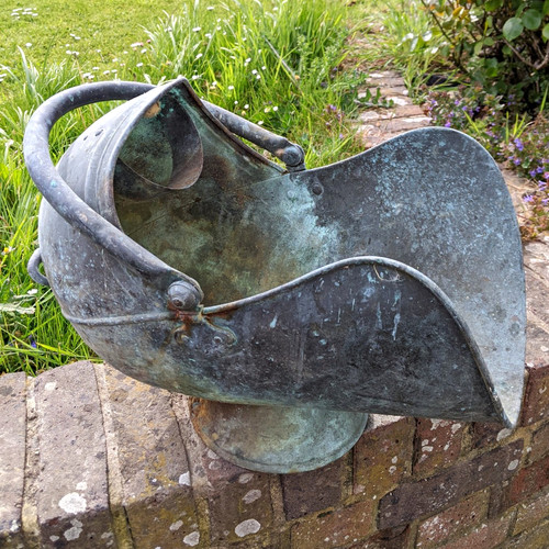 Antique copper coal scuttle - coal,