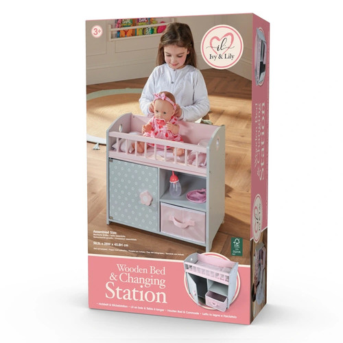 Wooden baby doll - bed, and