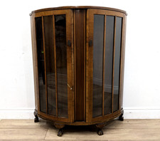 DISPLAY CABINET Antique Walnut Door Bow Front Claw Bookcase Deco FREE DELIVERY