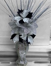 SILVER VASE WITH FLOWERS MOSAIC CRUSHED CRYSTAL ROMANY BLING 30cms?