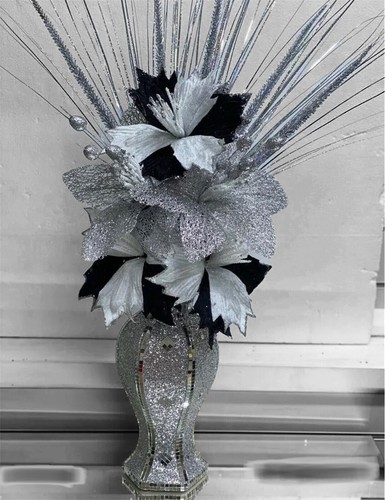Silver vase with - with, flowers