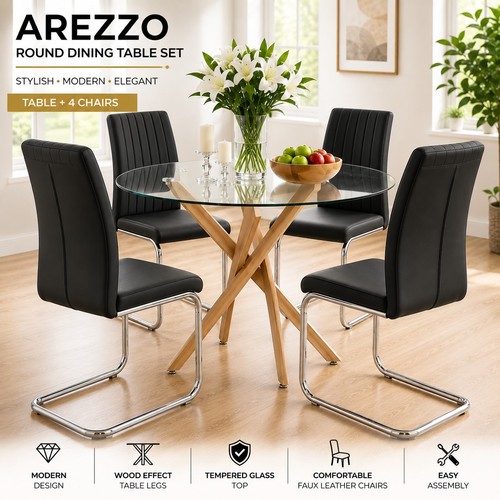 100cm round glass dining - 100cm, table