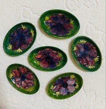 Moorcroft England Set of 6 Mini Plates Handcrafted Pottery 4.5×3 in Collectible