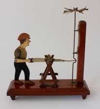 Folk Art Wood Cutter Whirligig. Hand Made Wind Toy Model Sawing Man Figure. 1932