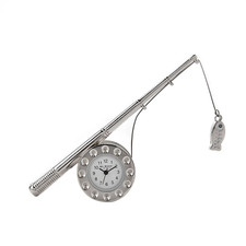 Fishing Rod Clock | Novelty Miniature Clocks | 7.5 x 9 x 3.5 cm | Silver | 70 Gr