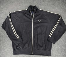 Fred Perry Taped Track Jacket Mens Size XL Track Top Black White Mod 60s