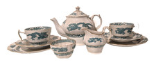 Booths Turquoise Green  Dragon Tea Set for 2 ~ Teapot, sugar, creamer, trio sets