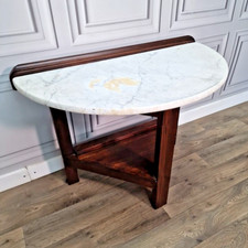 Antique Victorian Style Table - Wood & Marble Top Wash Stand Console Demi Lune
