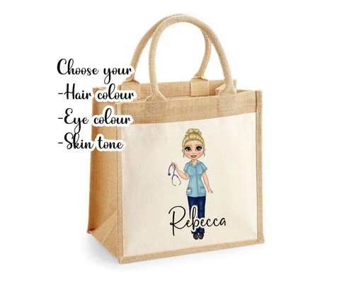 Personalised nurse jute - nurse, bag