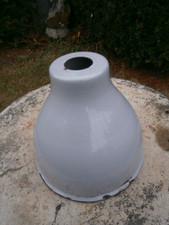 OLD VINTAGE INDUSTRIAL MACHINE LAMP PALE GREY & WHITE ENAMEL LIGHT LAMP SHADE