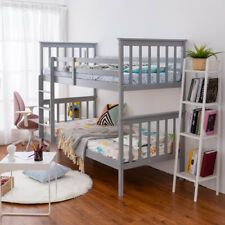 Single Triple Bunk Bed With Ladder, Kids Twin Sleeper, Solid Pine Wood Frame