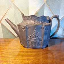 RARE EARLY 19TH CENTURY BLACK BASALT NEOCLASSICAL LEAVES TEAPOT CASTLEFORD STYLE