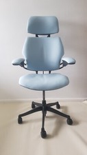 Humanscale Freedom Light Duck Egg Blue Leather Headrest Task Chair Arms Office