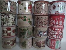 Wired Woven Christmas Ribbon Festive Prints Wreaths Tree Decoration 63mm x 1M