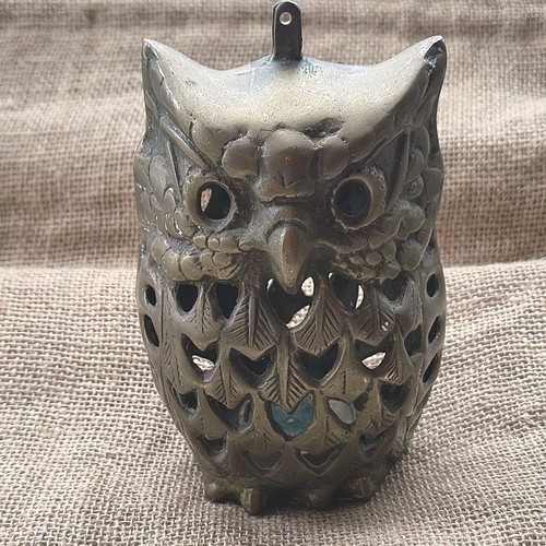 Vintage solid brass owl candle - brass,