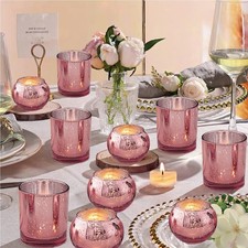 12Pcs Pink Votive Candle Holders, Mercury Glass Tea light Candle Holders for We