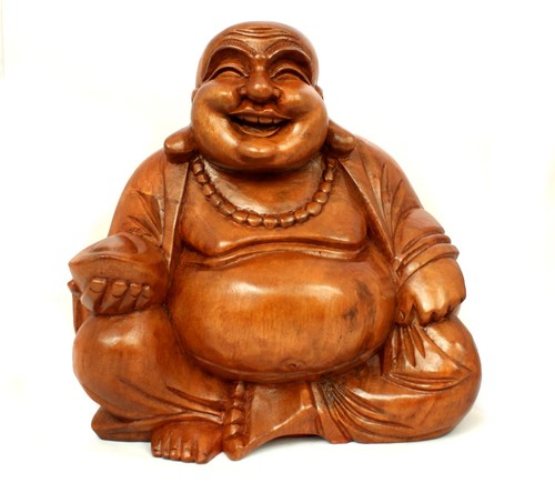 Large 32cm wooden happy buddha - wooden,
