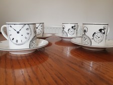 4 Espresso Cups & Saucers - Clocks/Steampunk/Alice in Wonderland Party  Tea Set 
