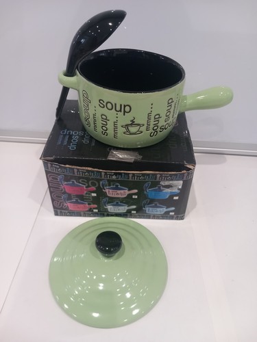 Green ceramic soup bowl - green, with