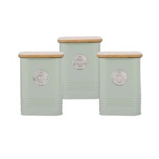 Canister Set Coffee Tea Sugar Mint Coated Steel 1.3L Airtight Storage Tins 3pcs