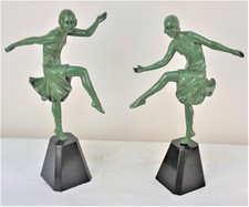 Pair 1930's French Art Deco Cold Painted Bronze Sculpture Dancing Girls