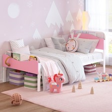 New Twin Size Metal Bed Frame w/ Footboard Storage Shelves & Bookcase Headboard