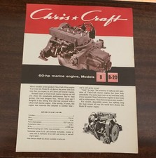 NOS 1960s Chris Craft 60-HP Model B B-20 Marine Engine Specification Sheet