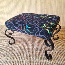 Fab Vintage Retro Footstool Pouffe Iron Swirl Legs Neon Squiggle Black Moquette