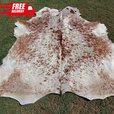 Natural Cowhide Rug Brown & White Speckled Genuine Leather Hide 5x5 6x6 6x7 ft
