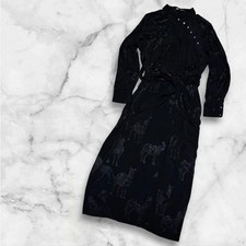 ZARA China-Style Zebra Print Rayon Dress Black with Jewel Buttons M JAPAN