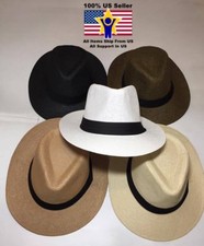 Women Men Fedora Trilby Gangster Cap Summer Beach Sun Straw Panama Travel Hat