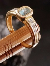 Beautiful Vintage Art Deco 9ct Yellow Gold Topaz  & Diamond Ring Size N, 2.65g