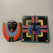 2 Vintage Hand Carved Painted