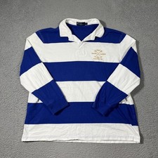 Vtg Polo Ralph Lauren XXL Blue White Stripe Golf Club Rugby Shirt Polo Mallet