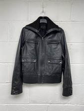 Mango Dark Brown Soft Sheep Leather Aviator Jacket Ribbed Collar Size XL PT