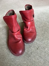 Fly Red Leather Ankle Boots