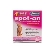 JOHNSONS 4FLEAS CATS KITTENS UNDER 4KG SPOT-ON KILLS FLEAS + LARVAE DUAL ACTION