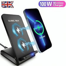 100W Fast Wireless Charger Stand Dock For Apple iPhone Samsung Android Phone UK